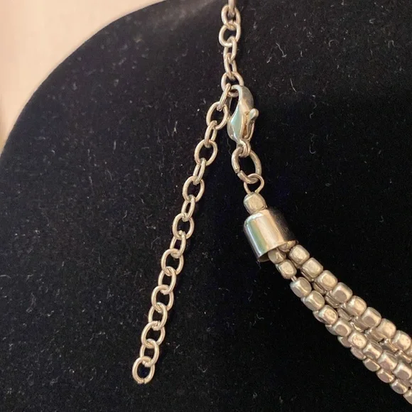 African Boho Plastic and Silver Beaded 10 Tiered Necklace - Picture 5 of 6